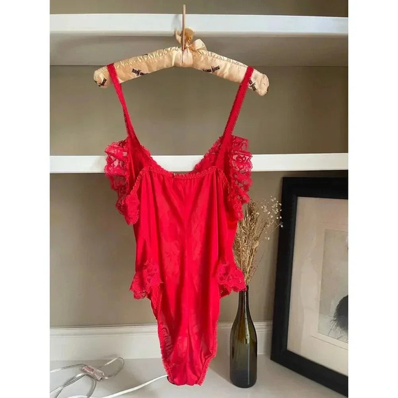 Vintage Delicates Red Lingerie Ruffle Bodysuit - Picture 3 of 4